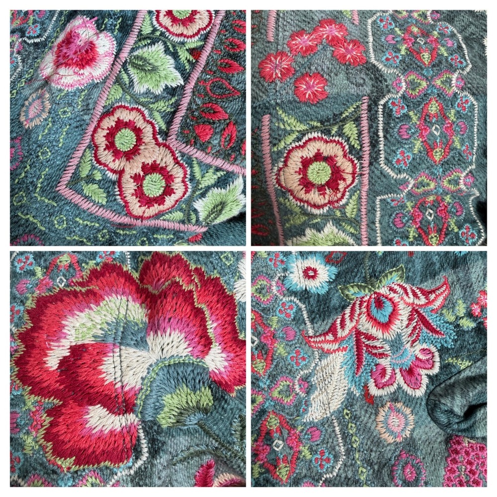 Johnny Was Biya Paco Duster XL Gray Floral Embroidered Hooded Cardigan - Picture 5 of 8